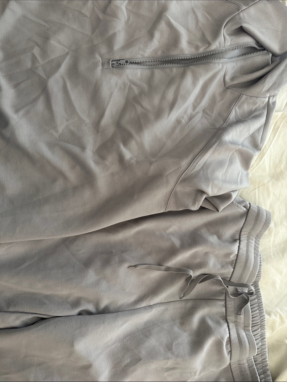 Wide Leg Women's Quarter Zip and Pants - Light Gray